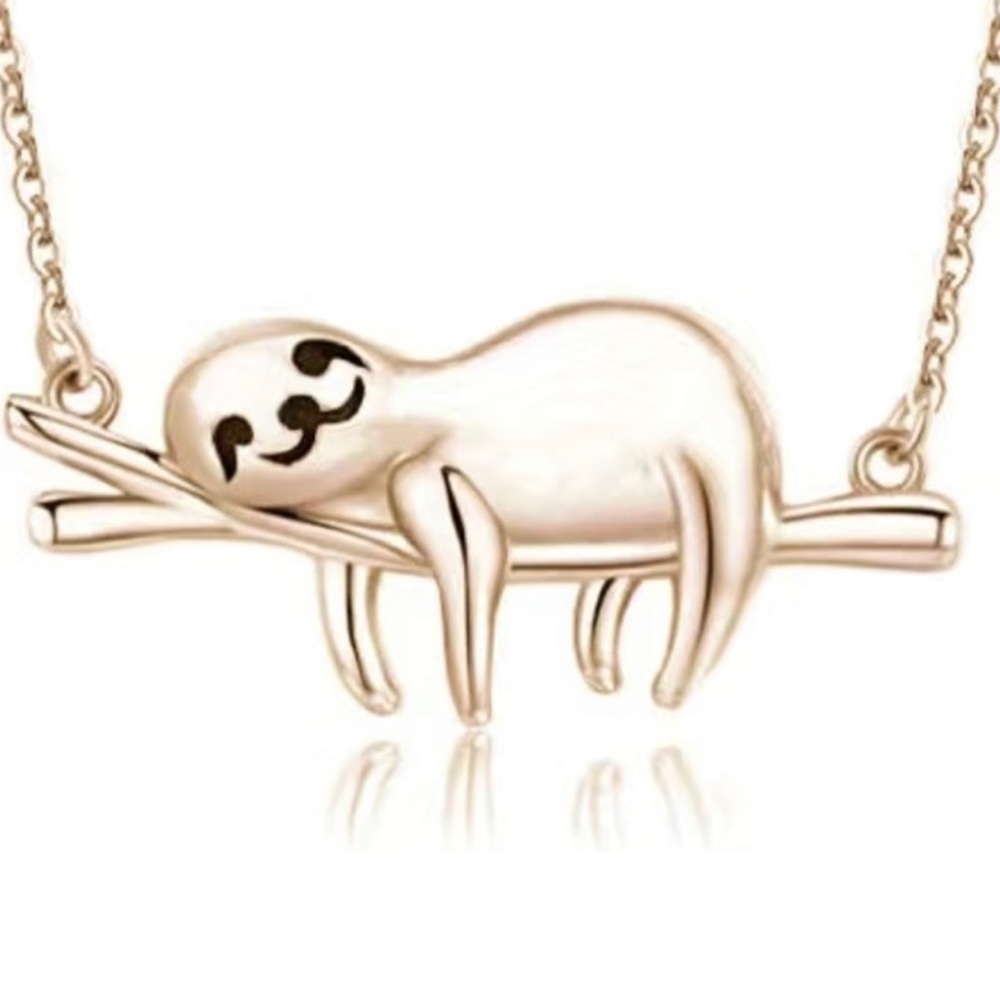 Rose Gold Sloth Necklace, Sturdy Adjustable Chain